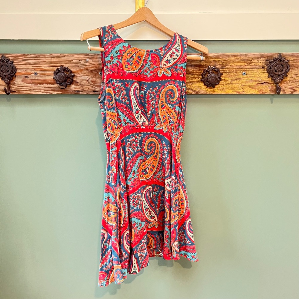 Free People Womens Paisley Print Sleeveless Fit & Flare Mini Dress‎ Red Blue 0